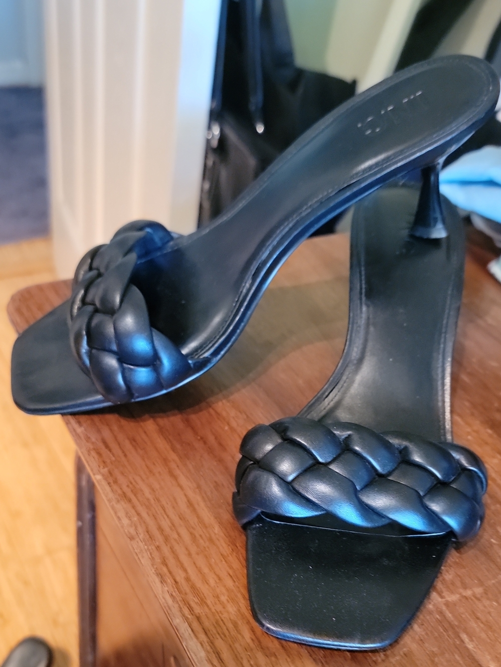 INC International Concepts Black Braided Strap Heeled Sandals